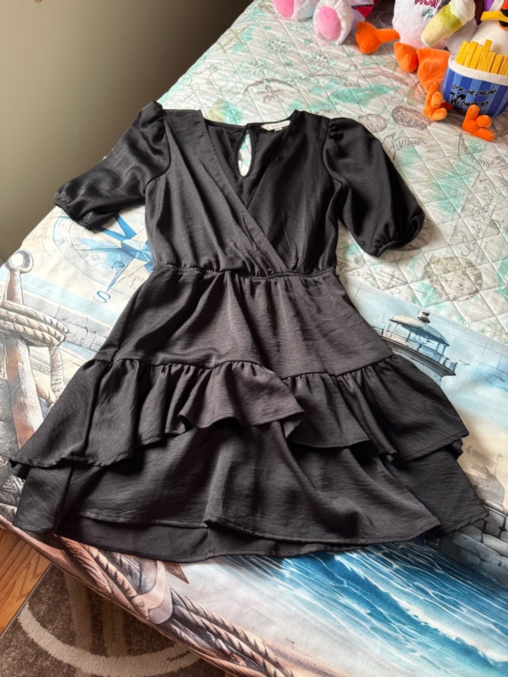 Speechless Black Ruffle Wrap Mini Dress